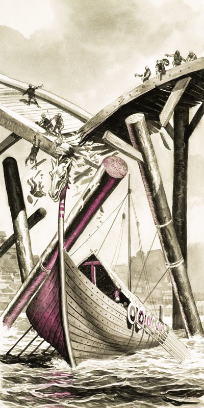 Unidentified Viking Longboat Destroying a Bridge by Angus McBride