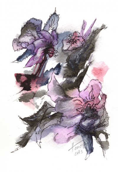 Moody Floral Sketch by Aniko Hencz