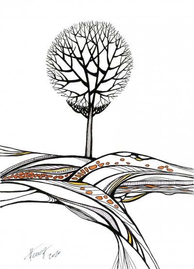 Stylized Bare Tree Landscape by Aniko Hencz