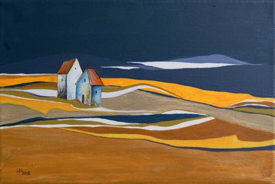 Two Houses Rolling Hills by Aniko Hencz