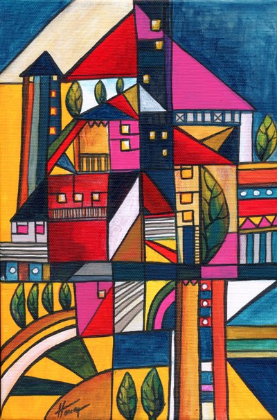 Vibrant Geometric Town by Aniko Hencz