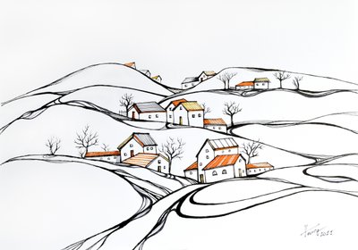 Winter Village Hills by Aniko Hencz