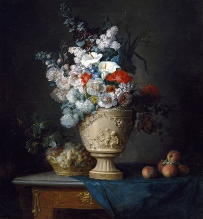 Bouquet of Flowers in a Terracotta Vase with Peaches and Grapes by Anne Vallayer Coster