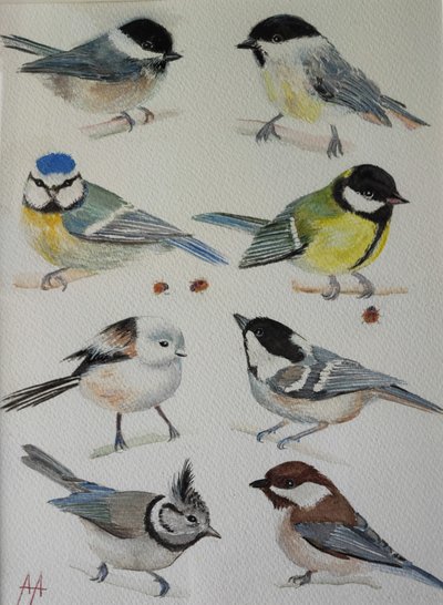 Charming Garden Tits by Annette Armitage