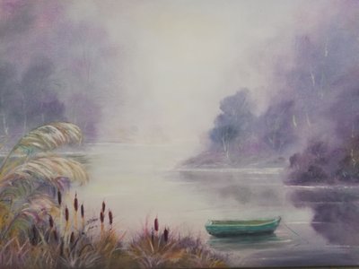 Misty Lake Rowboat by Annette Armitage