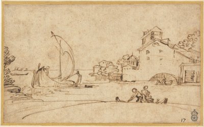 Landscape with Figures by an Estuary with Sailing Boats by Annibale Carracci
