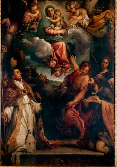 Madonna in glory with the child and six saints by Annibale Carracci
