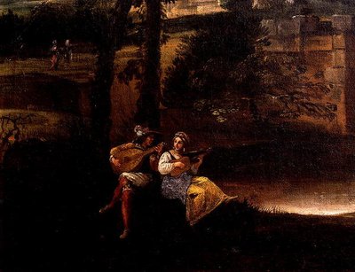 Roman Landscape with a Bridge (detail) by Annibale Carracci