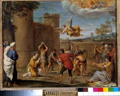 The stoning of St. Stephen: St. Stephen, the first Christian martyr who died by stoning in 36 AD by Annibale Carracci