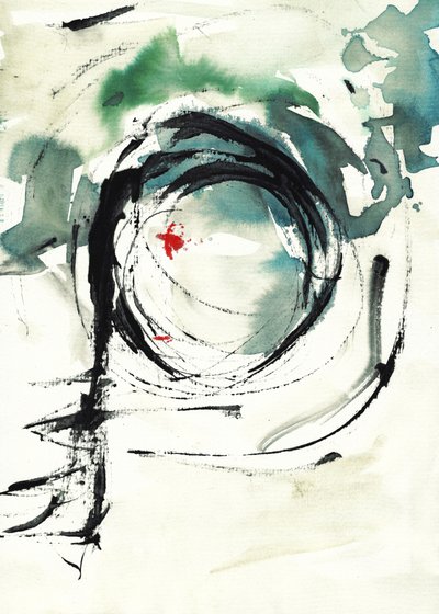 Black Circle Red Splash by Annick