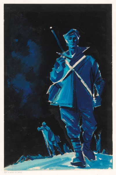 Band Design with a Man in Outdoor Clothing on a Field by Anonymous