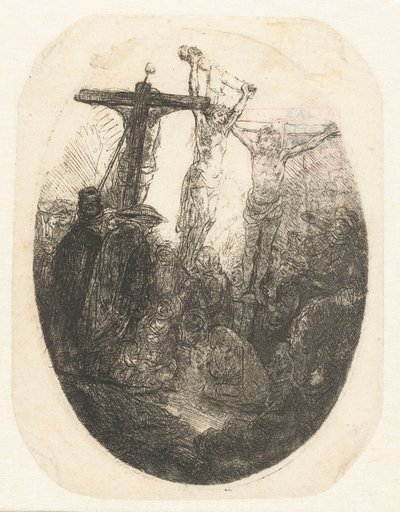 Christ crucified between the two thieves: an oval plate by Anonymous