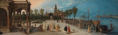 Dancing Party in the Forecourt of an Imaginary Palace with a Capriccio View of Venice in the Distance by Anonymous