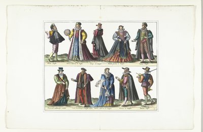 Double plate with five men and five women dressed in English fashion, ca. 1580 by Anonymous