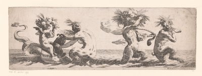 Frieze with Satyrs and Putto on Sea Creature by Anonymous