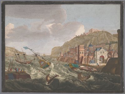 View of a Southern Harbor with Ships and Boats on Rough Water by Anonymous