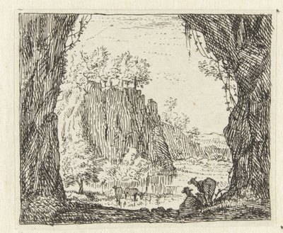 Italianate Landscape with Goats by a River by Anonymous