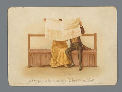 Christmas Card with a Man and Woman Reading the Newspaper Together by Anonymous