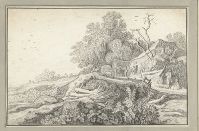 Landscape with a Cart and Figures by a Farm by Anonymous