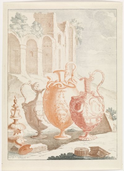Landscape with Ruin and Three Vases by Anonymous
