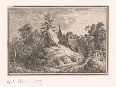 Landscape with Waterfall and a Church by Anonymous
