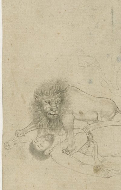 Lion Attacking a Man by Anonymous