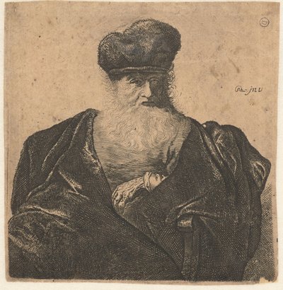 Old man with beard, fur cap, and velvet cloak by Anonymous