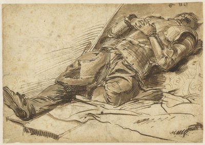 Warrior Lying on His Back in Armor, with Folded Hands by Anonymous