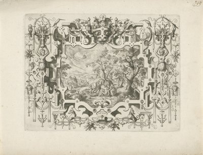 Ornamental Frame with Figures and Landscape of the Good Samaritan by Anonymous