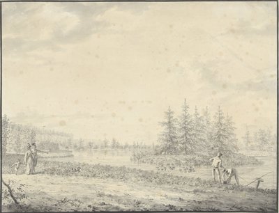 Park Landscape with Walkers and Anglers by Anonymous