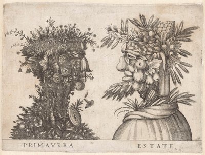 Personifications of the Four Seasons Spring and Summer Depicted by Grotesque Heads Primavera / Estate by Anonymous