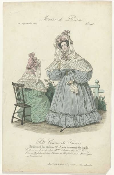 Petit Courrier des Dames, September 20, 1834, No.1095: Hat in Pou de Soi by Anonymous