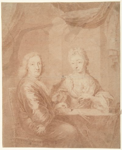 Portrait of a Man and Woman at a Table by Anonymous