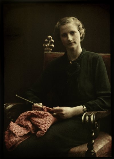 Portrait of a Woman, Sitting in a Chair, with Knitting in Hand by Anonymous