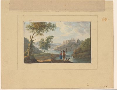 River Landscape with a Man, Woman, and Dog in the Foreground by Anonymous