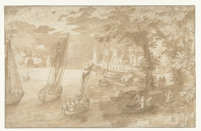 River Landscape with a Landing Place on the Right by Anonymous