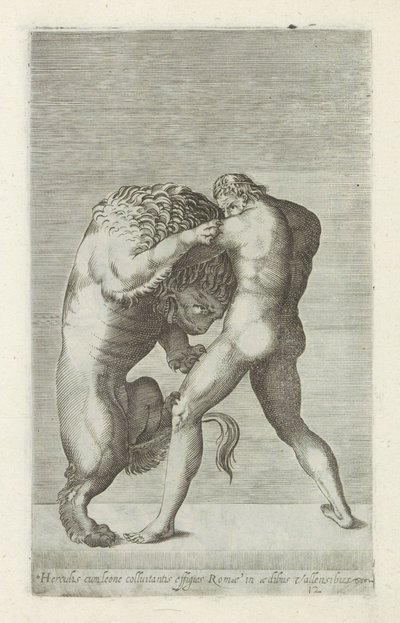 Sculpture of Hercules Fighting the Nemean Lion by Anonymous
