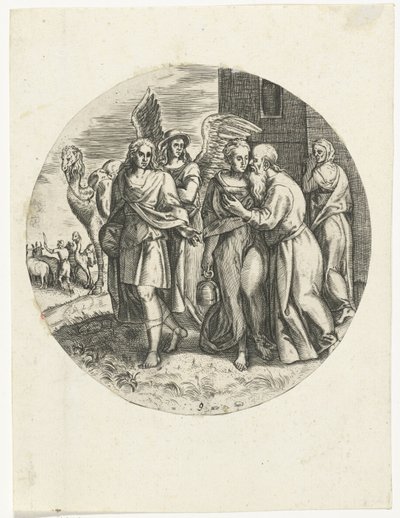 Tobias and Sarah Bidding Farewell to Raguel and His Wife (Story of Tobias) by Anonymous