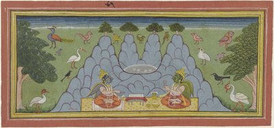 Two Birds Sitting on a Mountain, Reading a Holy Text by Anonymous