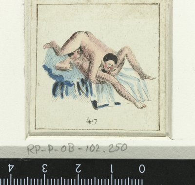 Couple making love, man lying on woman (Eight erotic scenes) by Anonymous