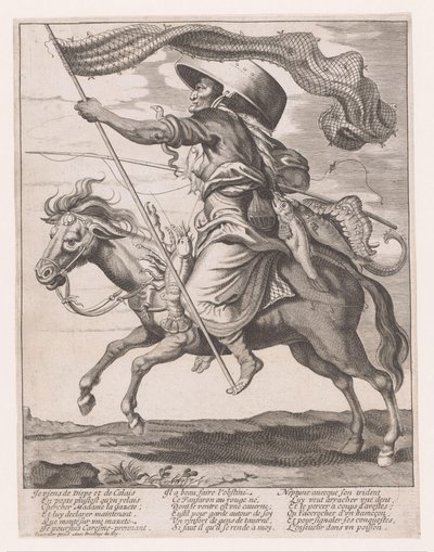 Woman on a Horse Decorated with Fish and a Fishnet as a Banner for Carnival by Anonymous