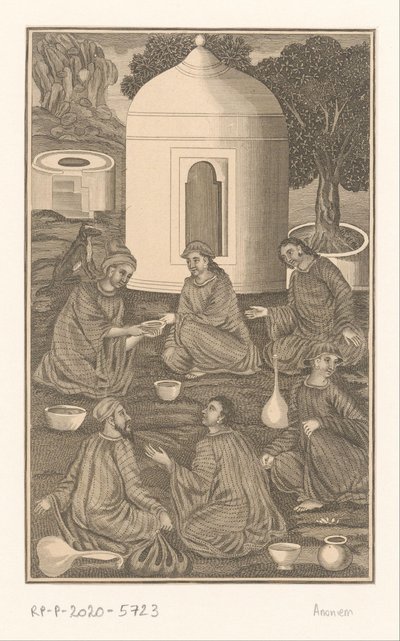 Six Indian Men with Drinking Bowls and Jugs by Anonymous