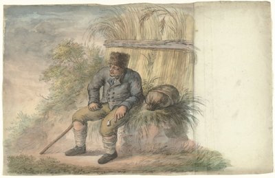 Seated Man with Pipe by the Side of the Road by Anonymous