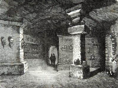 A gallery of catacombs in Paris, 19th century - Engraving - Private collection by Anonymous Anonymous