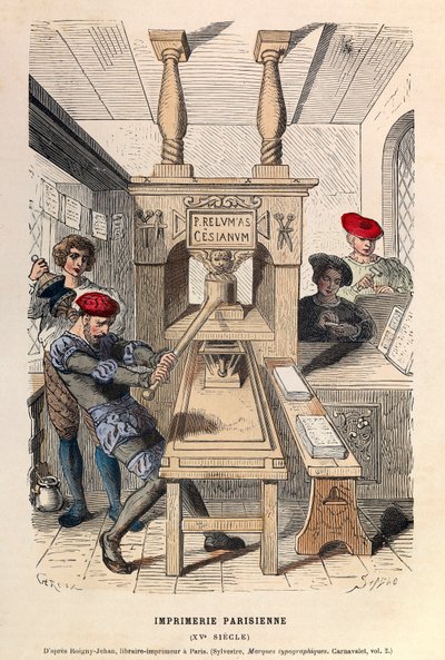 A printing press in Paris in the 15th century by Anonymous Anonymous