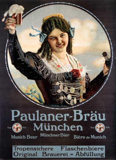 Advertising poster for Paulaner beers by Anonymous Anonymous