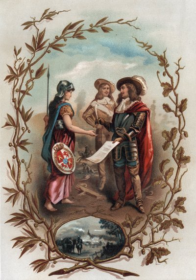 Allegory relating to the Treaty of Aachen. Signed on 2 May 1668 between France and Spain, it ended the War of Devolution and gave Flanders to France. Chromolithography in 