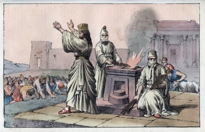 Ancient Persian civilization: mages, official priests and disciples of Zarathoustra - engraving from 