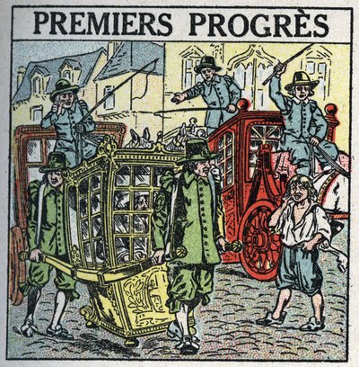Animal traction: a carrier chair disrupting traffic. Anonymous illustration from 1925. Private collection. by Anonymous Anonymous