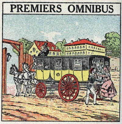 Animal traction: first omnibus appeared in France under Charles X (1824-1830). Anonymous illustration from 1925. Private collection. by Anonymous Anonymous